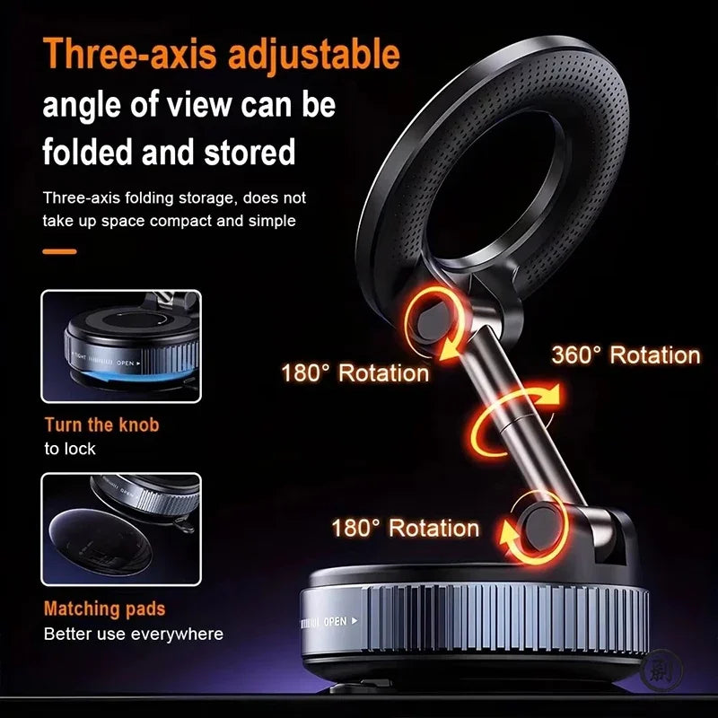 Magnetic Car Phone Holder – 360° Rotation, Strong Vacuum Suction Mount for All Smartphones
