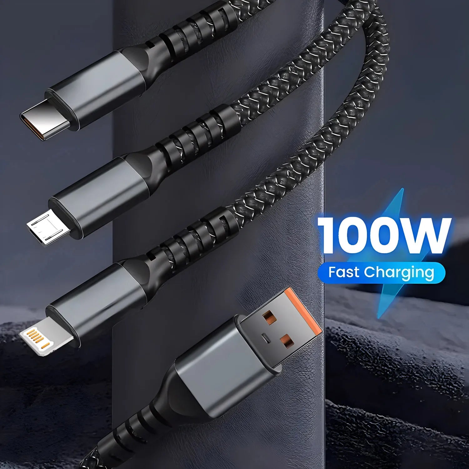3 in 1 USB Wire Charging Cable 100W