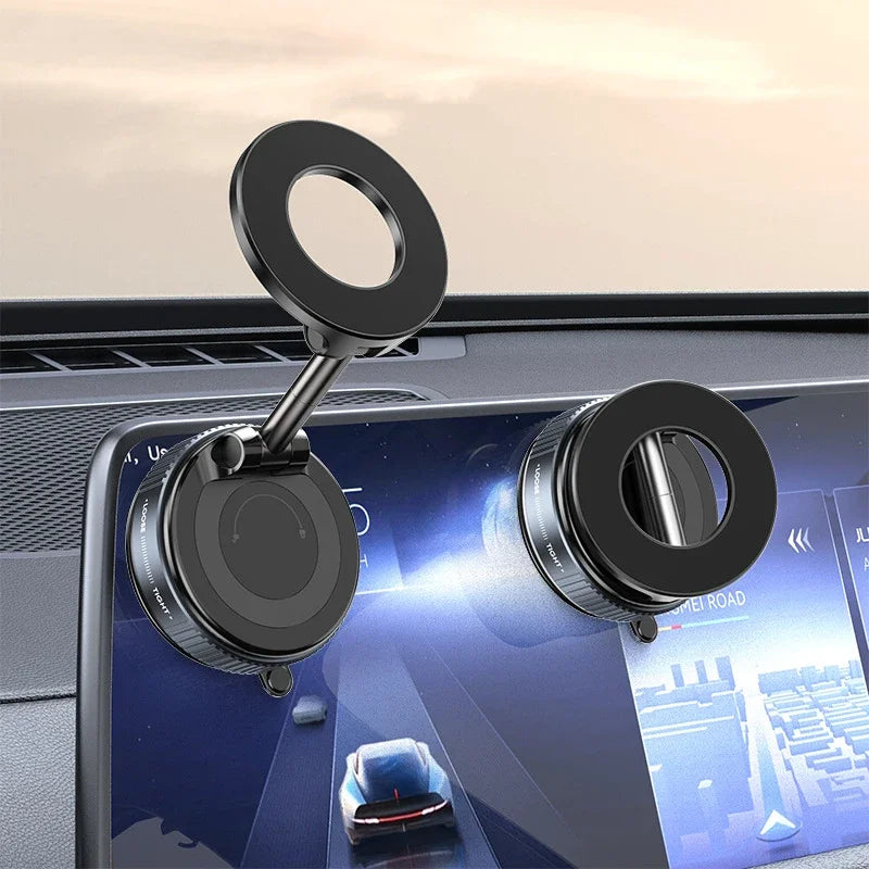 Magnetic Car Phone Holder – 360° Rotation, Strong Vacuum Suction Mount for All Smartphones