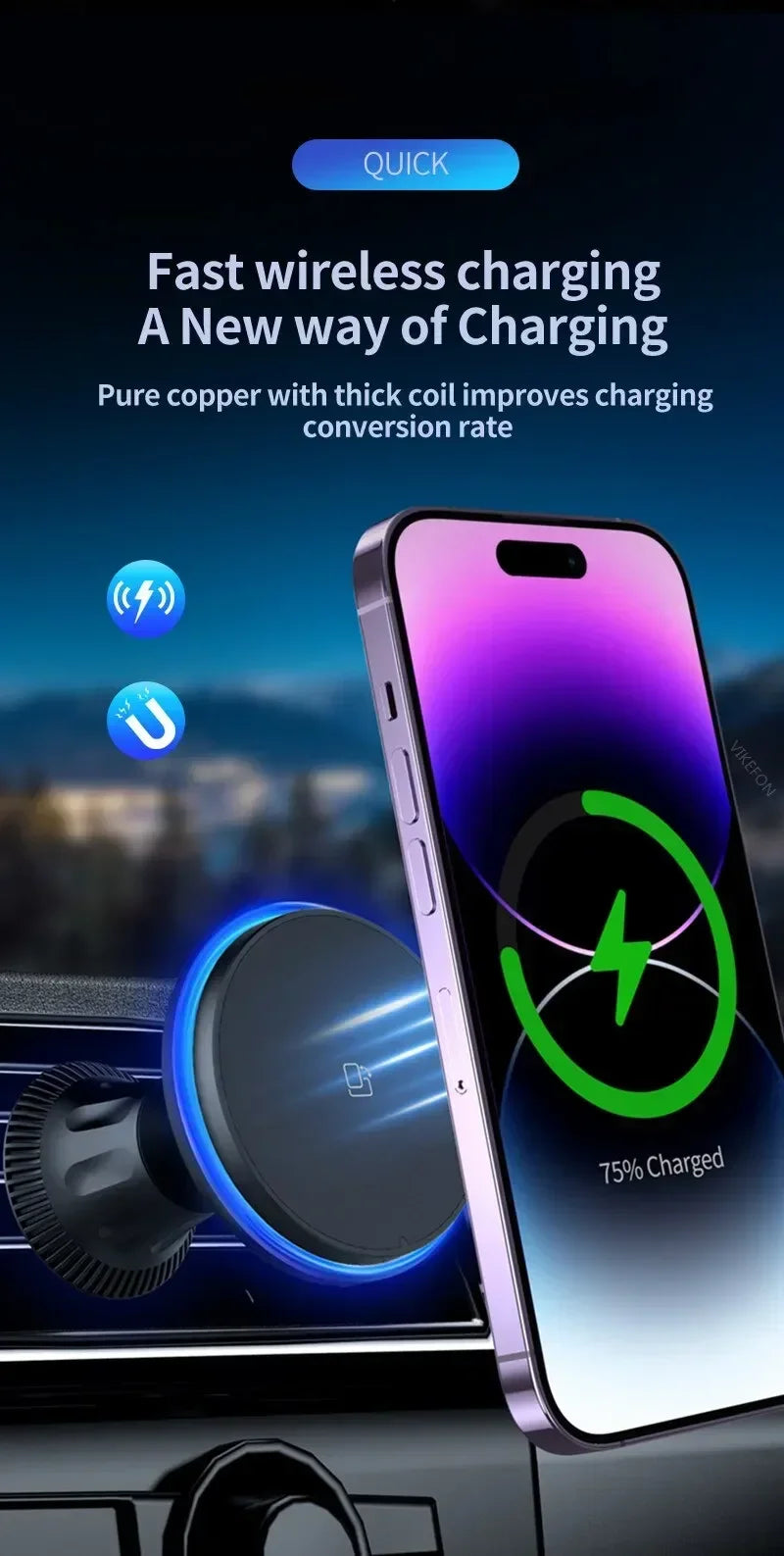 Magnetic Wireless Car Charger – 15W Fast Charging Phone Mount